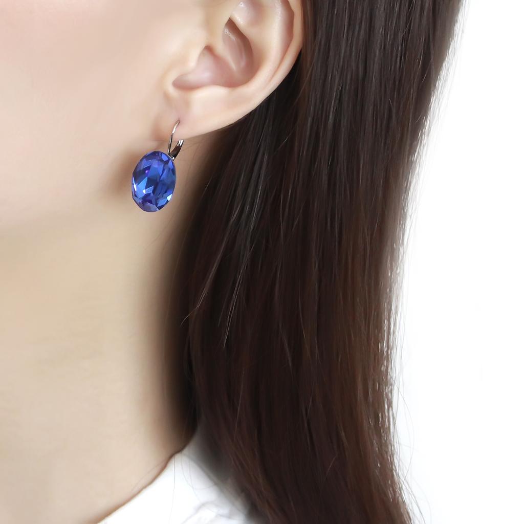 No Plating Stainless Steel Earrings with Top Grade Crystal in Sapphire