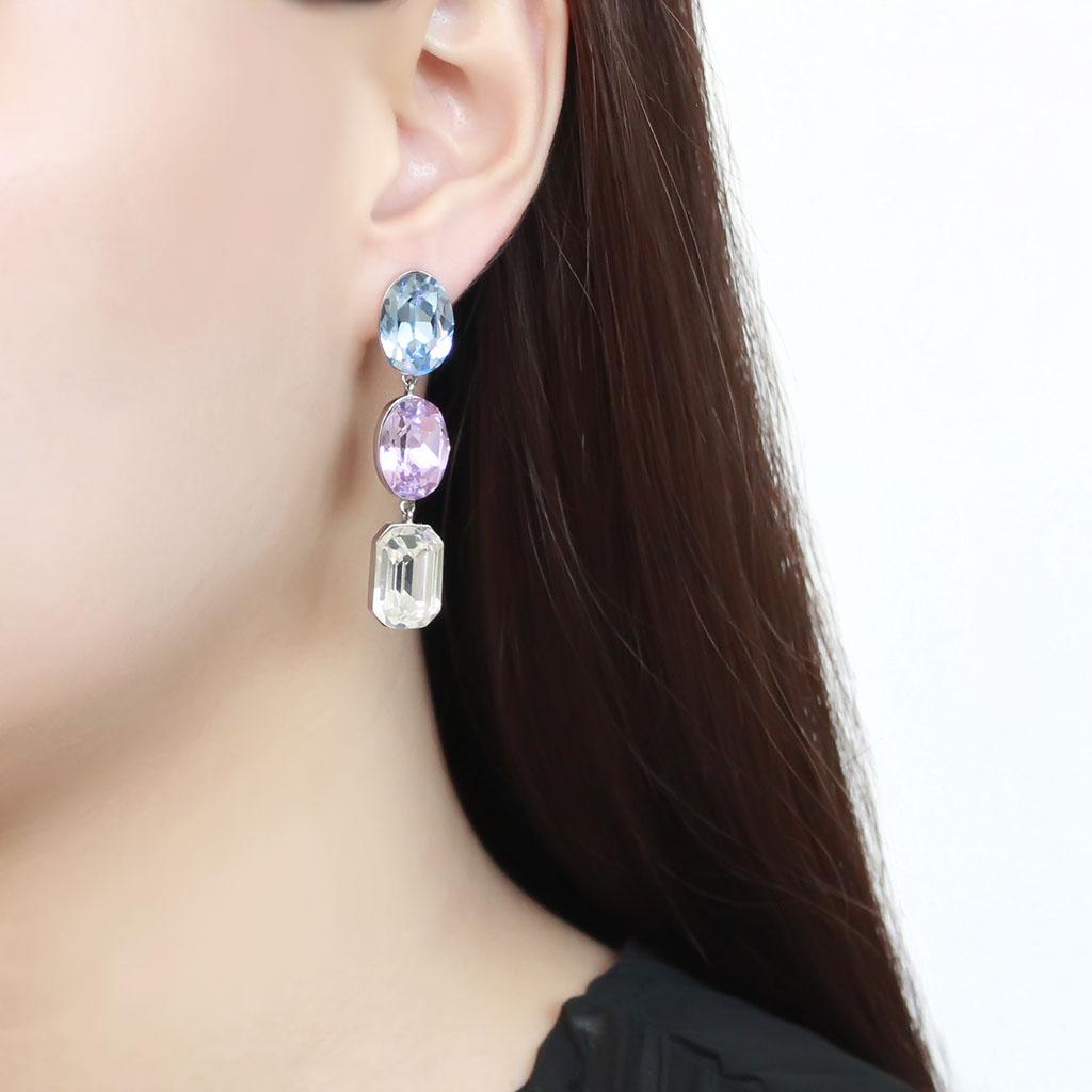 High polished (no plating) Stainless Steel Earrings with Top Grade Crystal in Multi Color