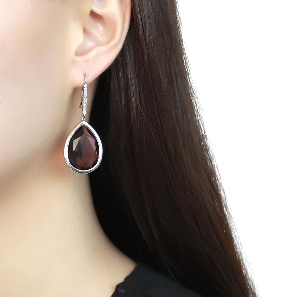 High polished (no plating) Stainless Steel Earrings with Top Grade Crystal in Amethyst