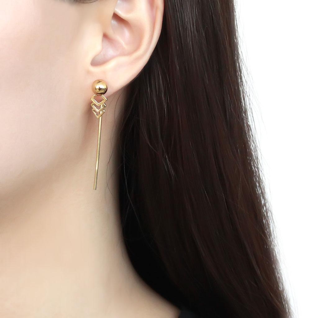 IP Gold(Ion Plating) Stainless Steel Earrings with No Stone