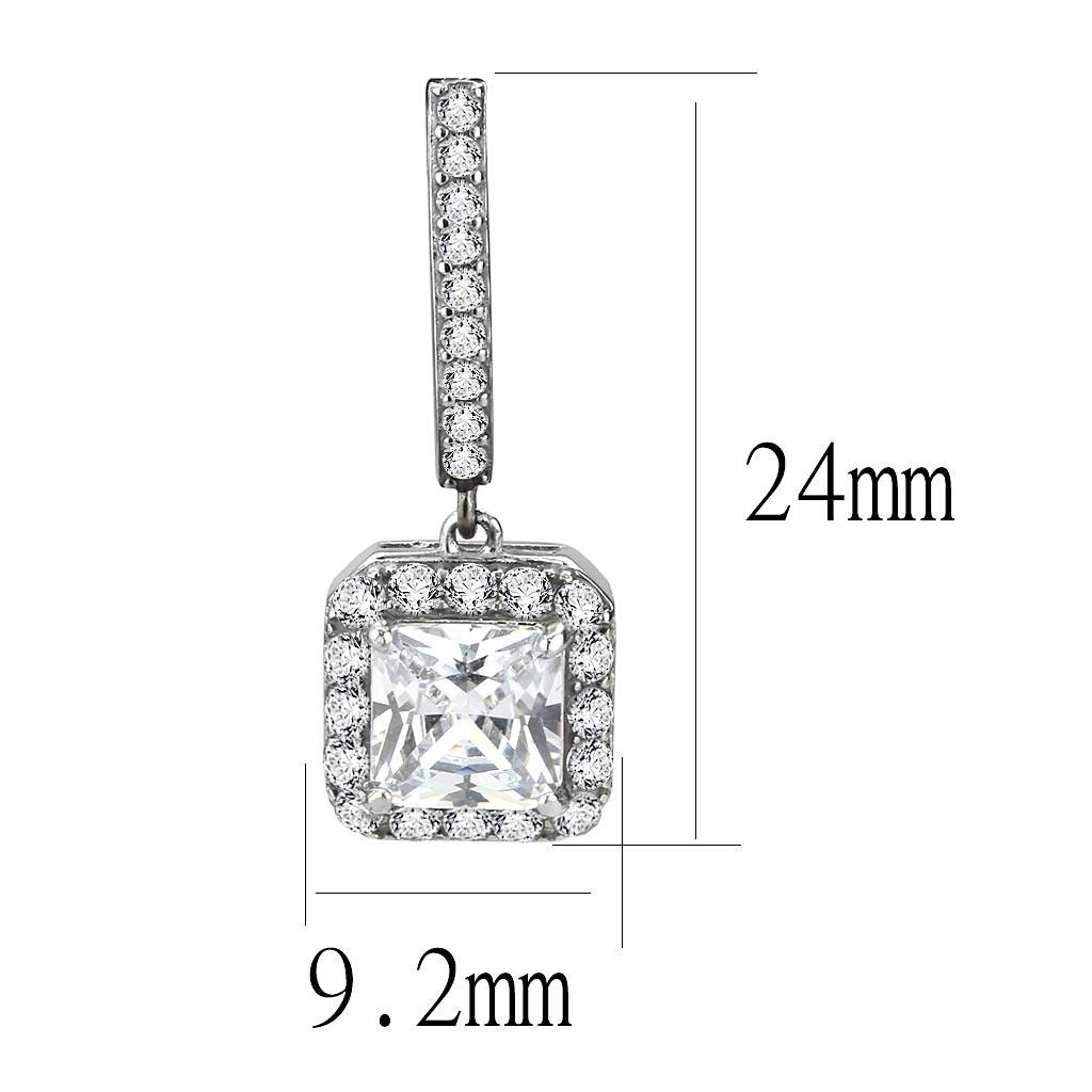 High polished (no plating) Stainless Steel Earrings with AAA Grade CZ in Clear