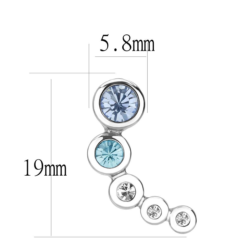 High polished (no plating) Stainless Steel Earrings with Top Grade Crystal in Light Sapphire