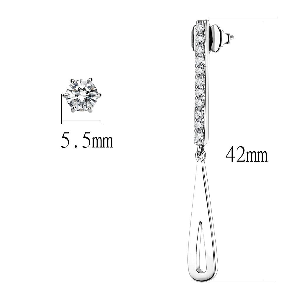 High polished (no plating) Stainless Steel Earrings with AAA Grade CZ in Clear