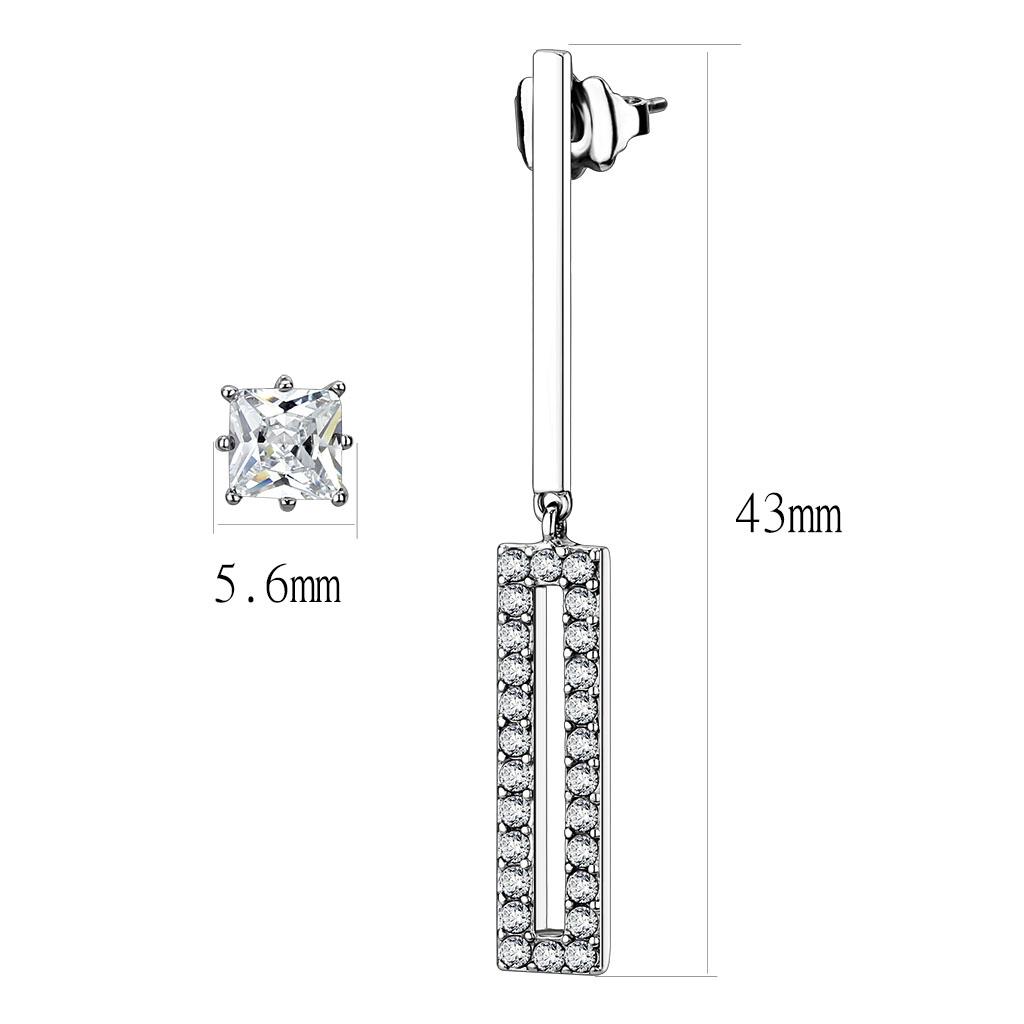 High polished (no plating) Stainless Steel Earrings with AAA Grade CZ in Clear