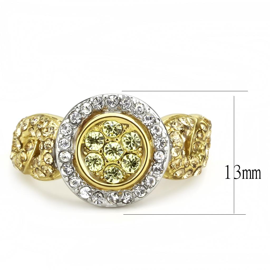 Two-Tone IP Gold (Ion Plating) Stainless Steel Ring with Top Grade Crystal in Multi Color