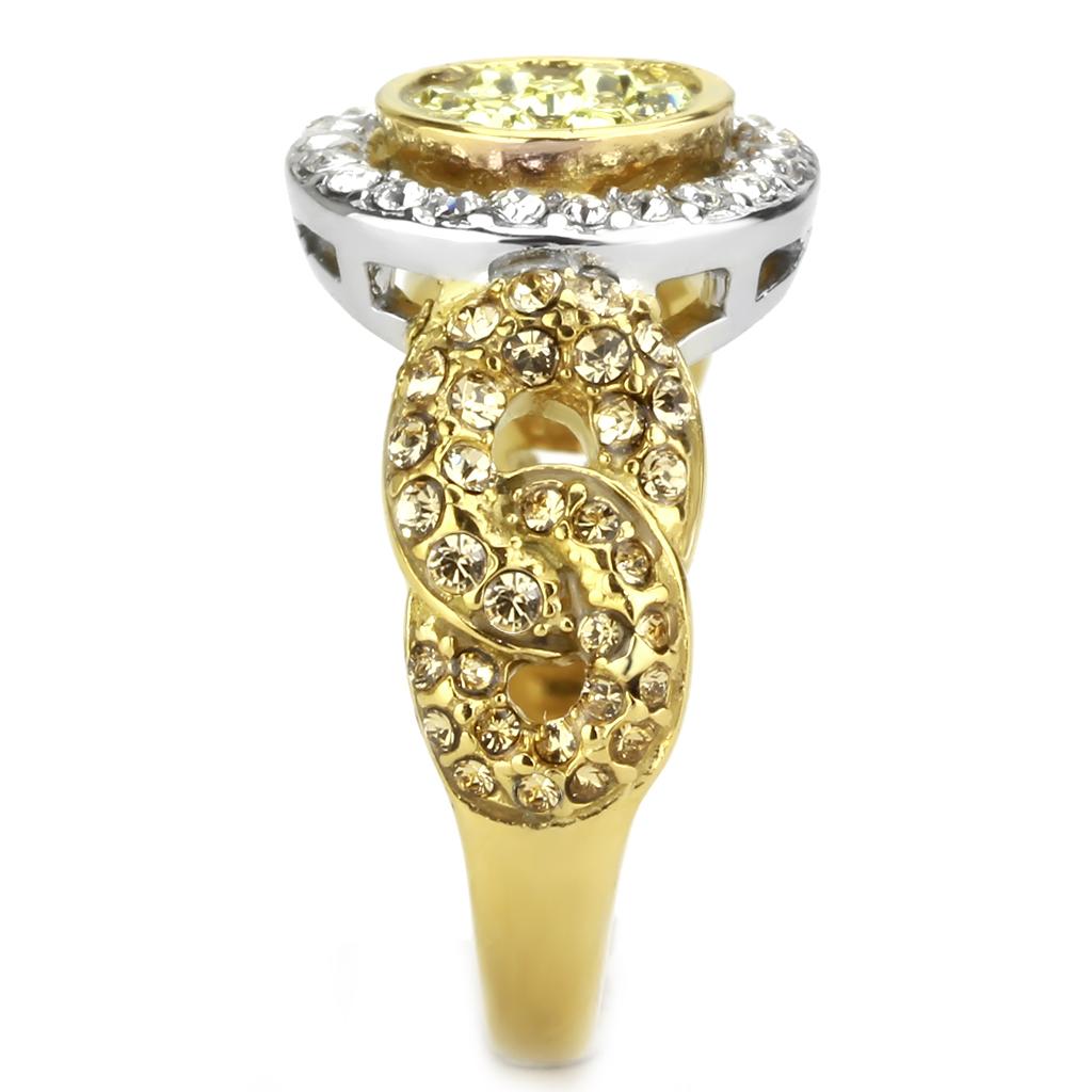 Two-Tone IP Gold (Ion Plating) Stainless Steel Ring with Top Grade Crystal in Multi Color