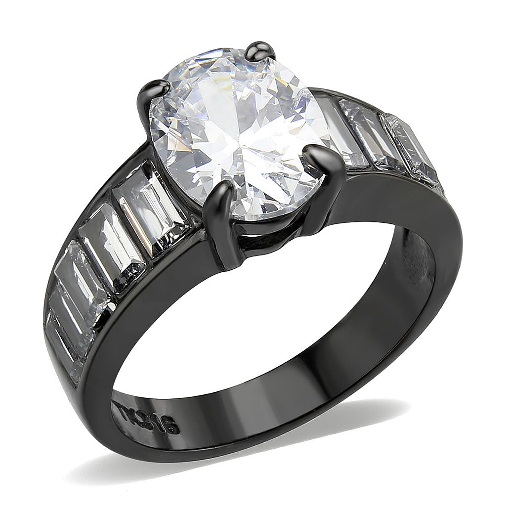 IP Black (Ion Plating) Stainless Steel Ring with AAA Grade CZ in Clear