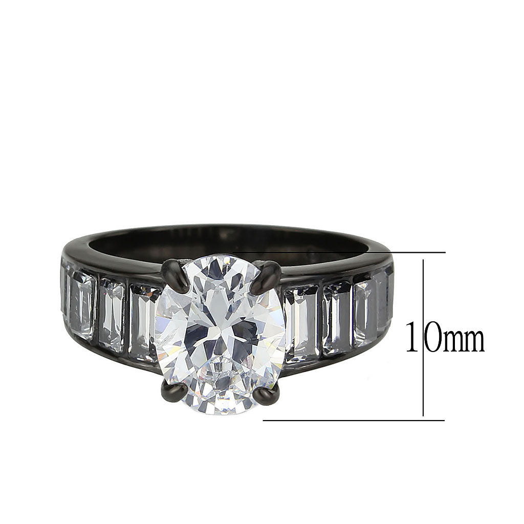 IP Black (Ion Plating) Stainless Steel Ring with AAA Grade CZ in Clear