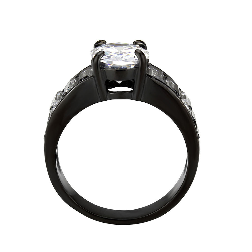 IP Black (Ion Plating) Stainless Steel Ring with AAA Grade CZ in Clear