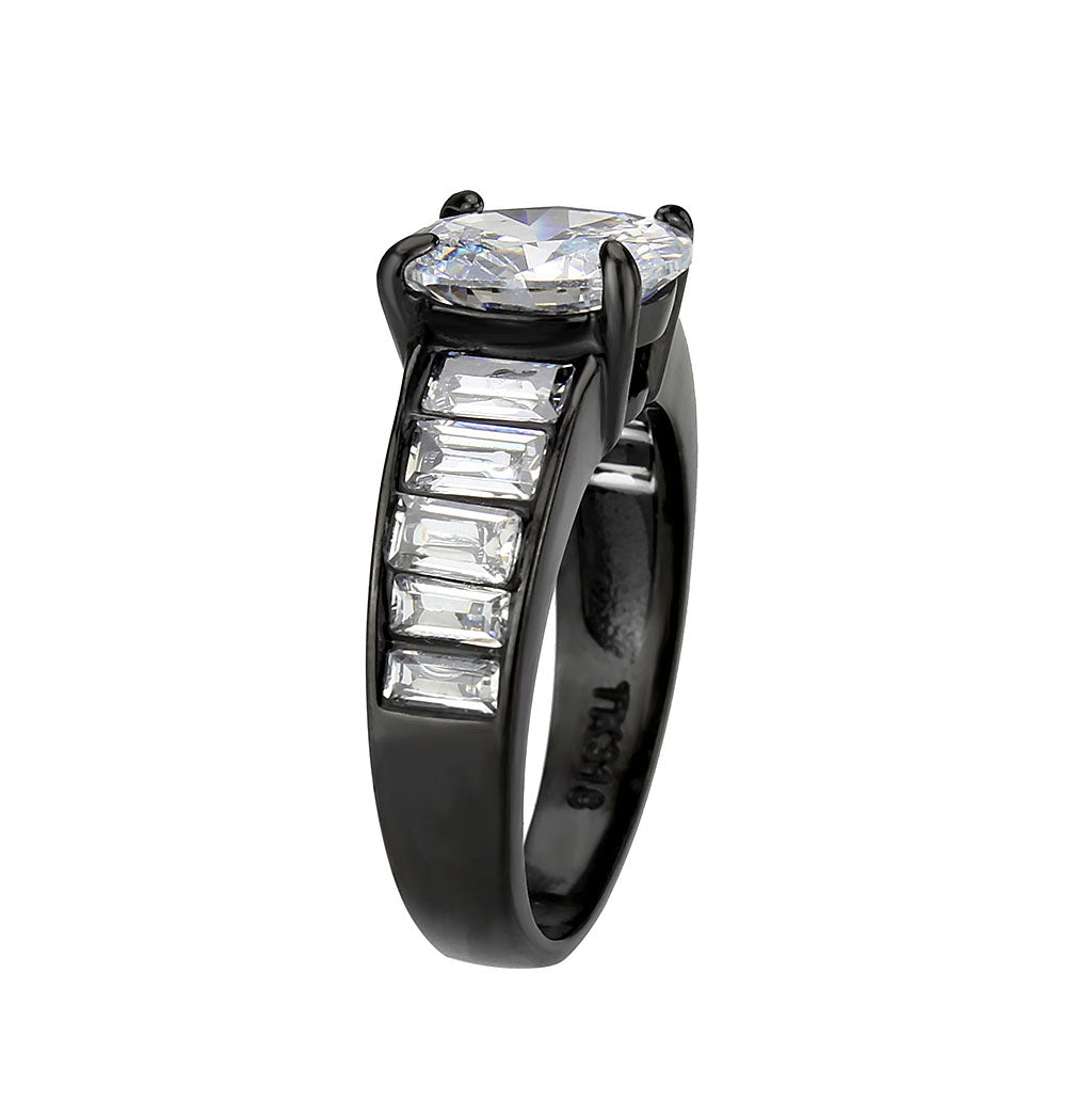 IP Black (Ion Plating) Stainless Steel Ring with AAA Grade CZ in Clear