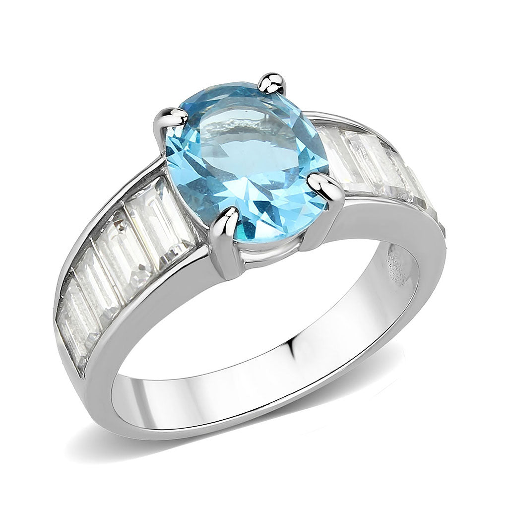 High polished (no plating) Stainless Steel Ring with Synthetic in SeaBlue