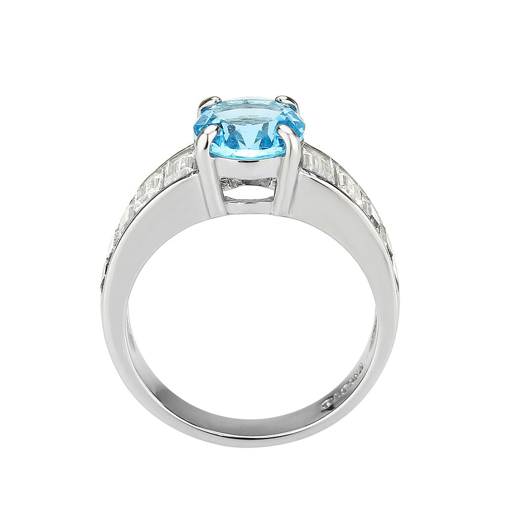 High polished (no plating) Stainless Steel Ring with Synthetic in SeaBlue