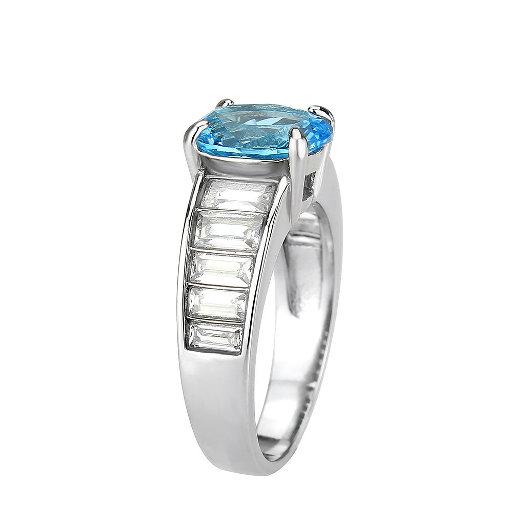 High polished (no plating) Stainless Steel Ring with Synthetic in SeaBlue