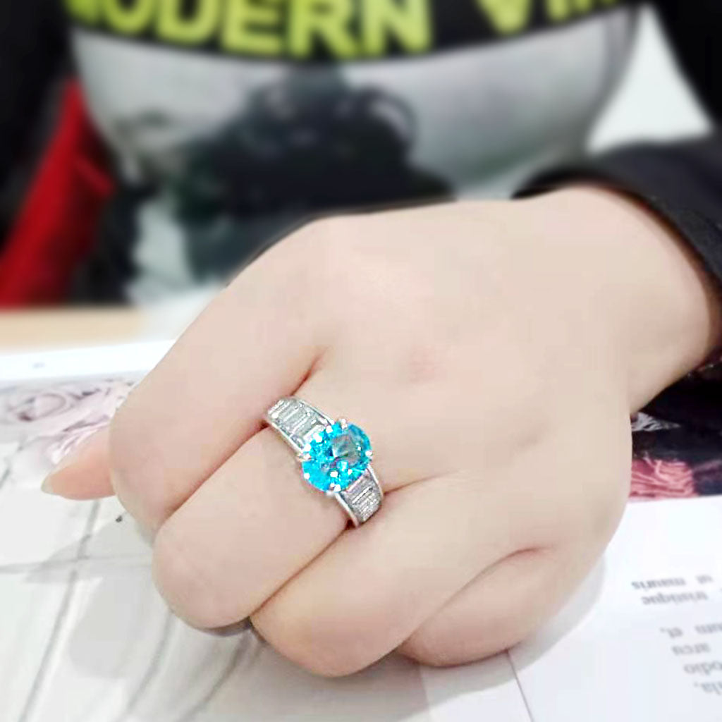 High polished (no plating) Stainless Steel Ring with Synthetic in SeaBlue