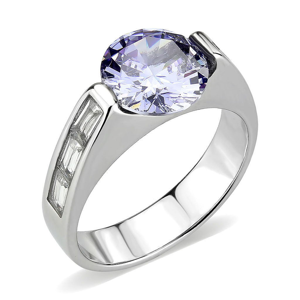 High polished (no plating) Stainless Steel Ring with AAA Grade CZ in LightAmethyst