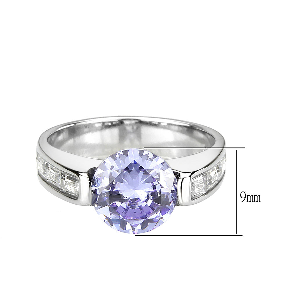 High polished (no plating) Stainless Steel Ring with AAA Grade CZ in LightAmethyst