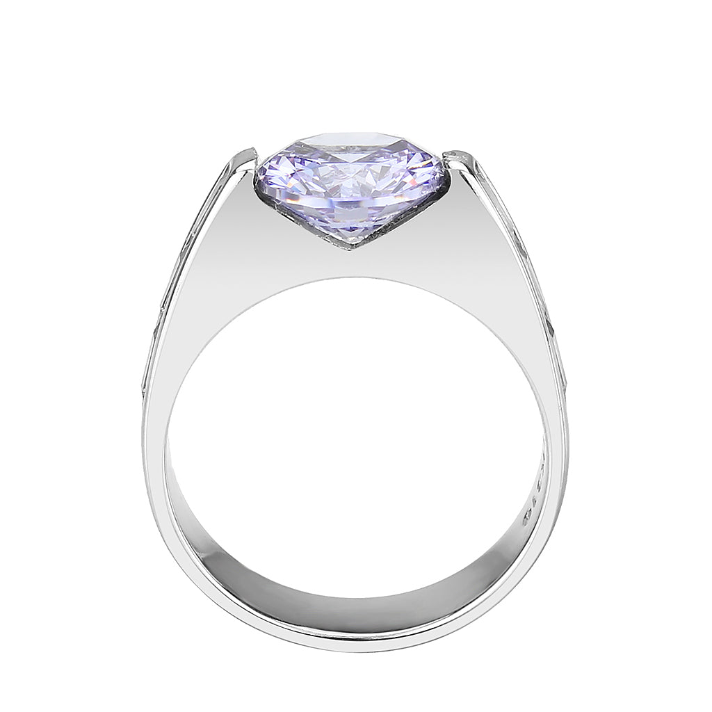 High polished (no plating) Stainless Steel Ring with AAA Grade CZ in LightAmethyst