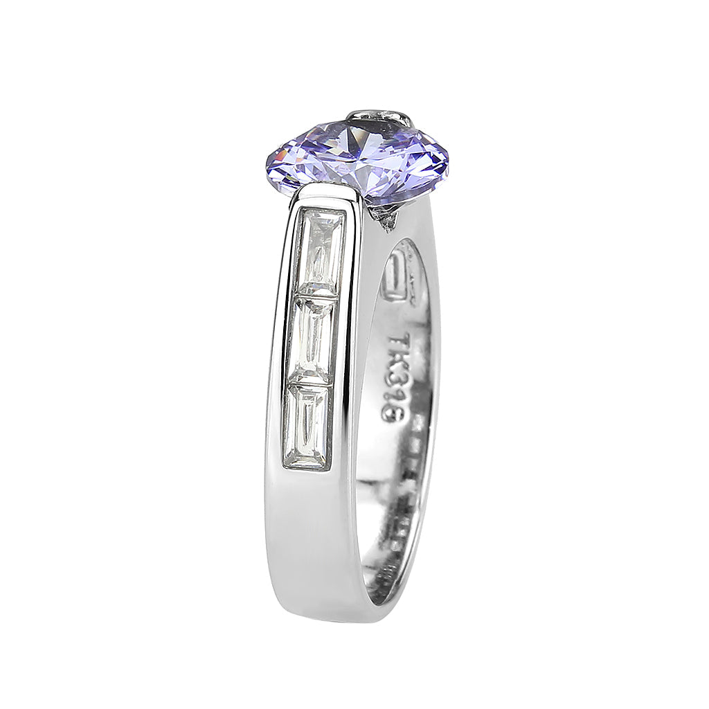 High polished (no plating) Stainless Steel Ring with AAA Grade CZ in LightAmethyst