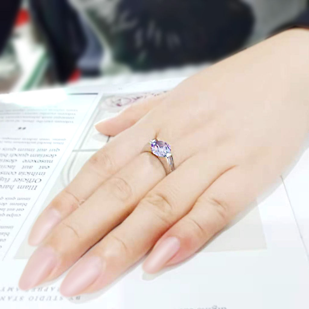 High polished (no plating) Stainless Steel Ring with AAA Grade CZ in LightAmethyst
