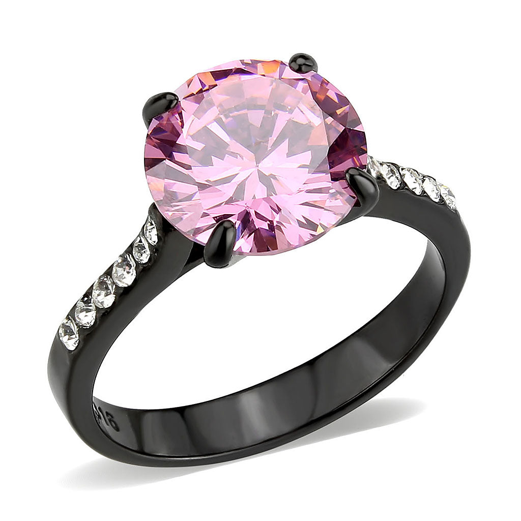 IP Black (Ion Plating) Stainless Steel Ring with AAA Grade CZ in Rose
