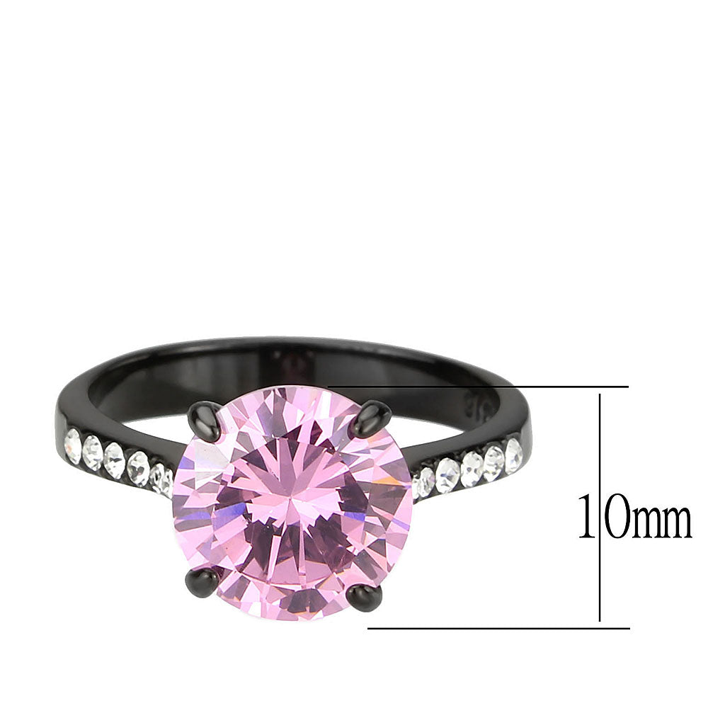 IP Black (Ion Plating) Stainless Steel Ring with AAA Grade CZ in Rose