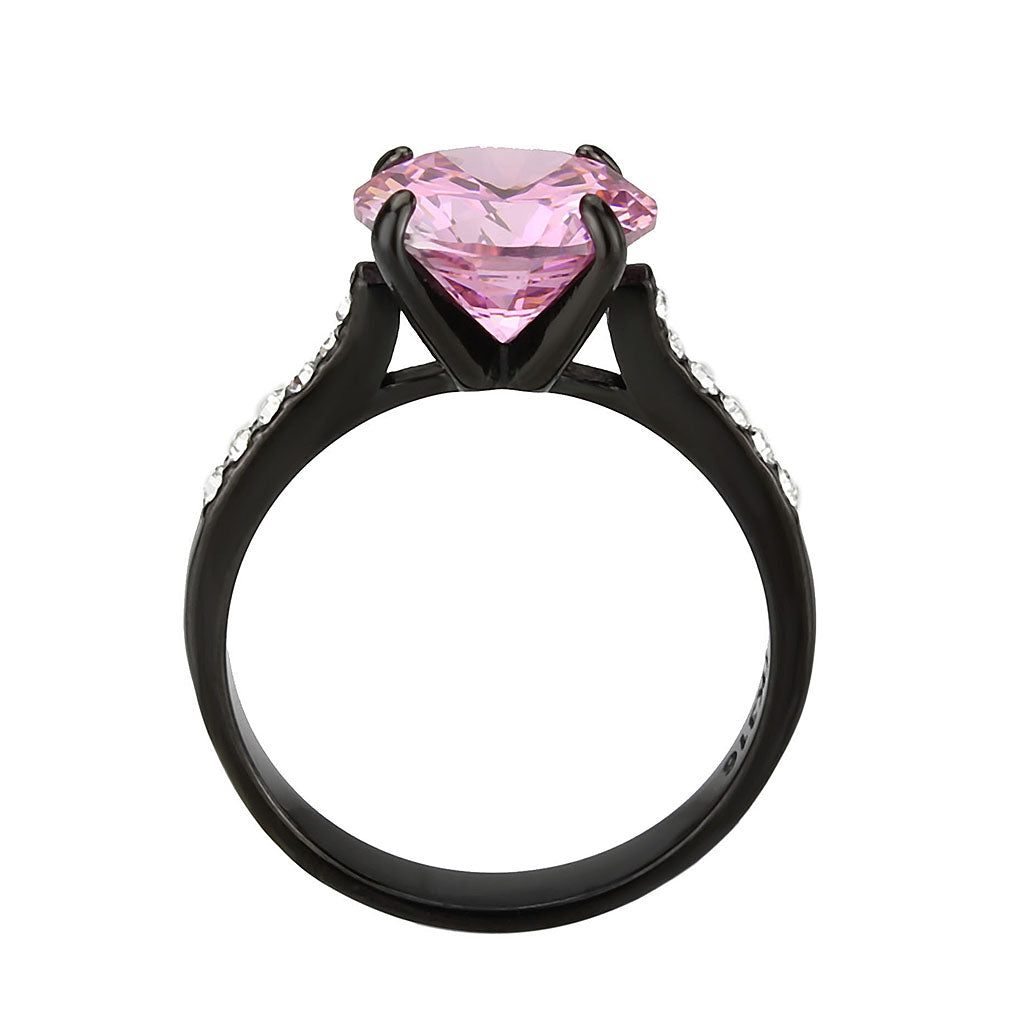 IP Black (Ion Plating) Stainless Steel Ring with AAA Grade CZ in Rose