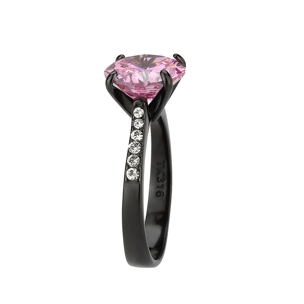 IP Black (Ion Plating) Stainless Steel Ring with AAA Grade CZ in Rose
