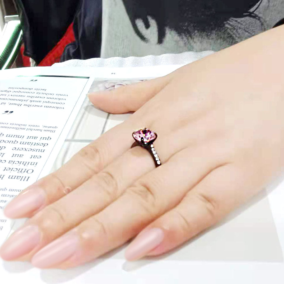 IP Black (Ion Plating) Stainless Steel Ring with AAA Grade CZ in Rose