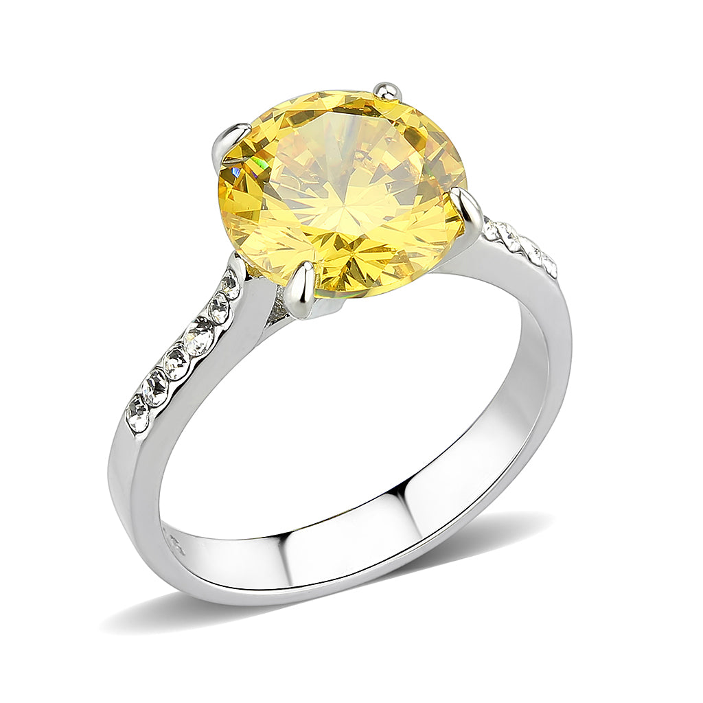 High polished (no plating) Stainless Steel Ring with AAA Grade CZ in Topaz