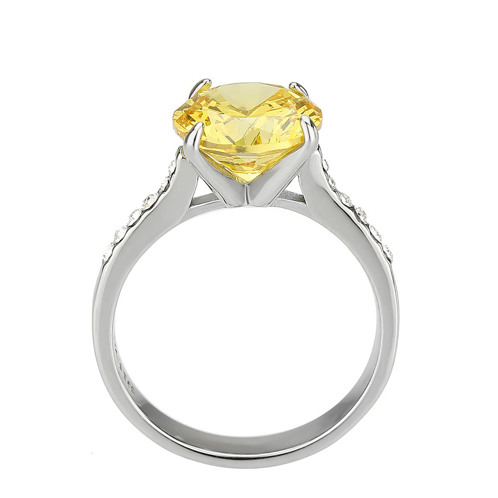 High polished (no plating) Stainless Steel Ring with AAA Grade CZ in Topaz
