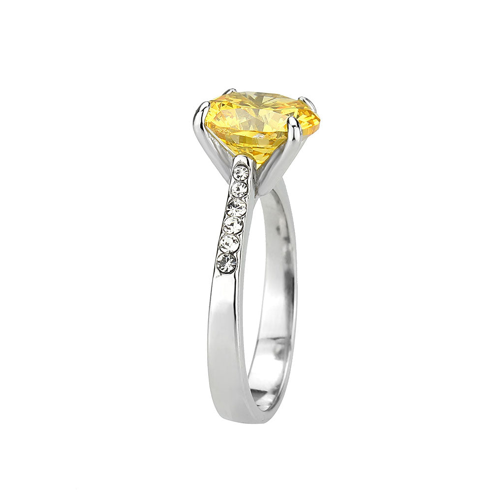High polished (no plating) Stainless Steel Ring with AAA Grade CZ in Topaz