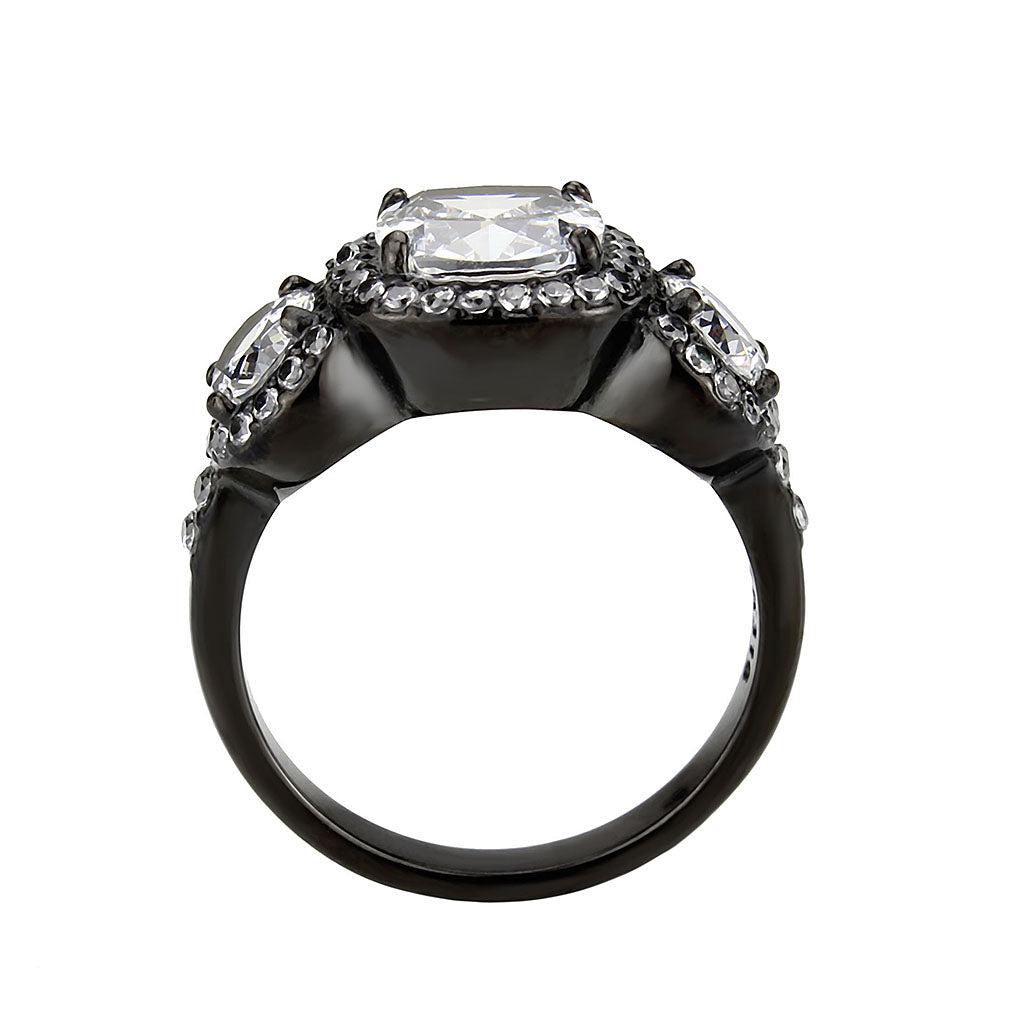 IP Black (Ion Plating) Stainless Steel Ring with AAA Grade CZ in Clear