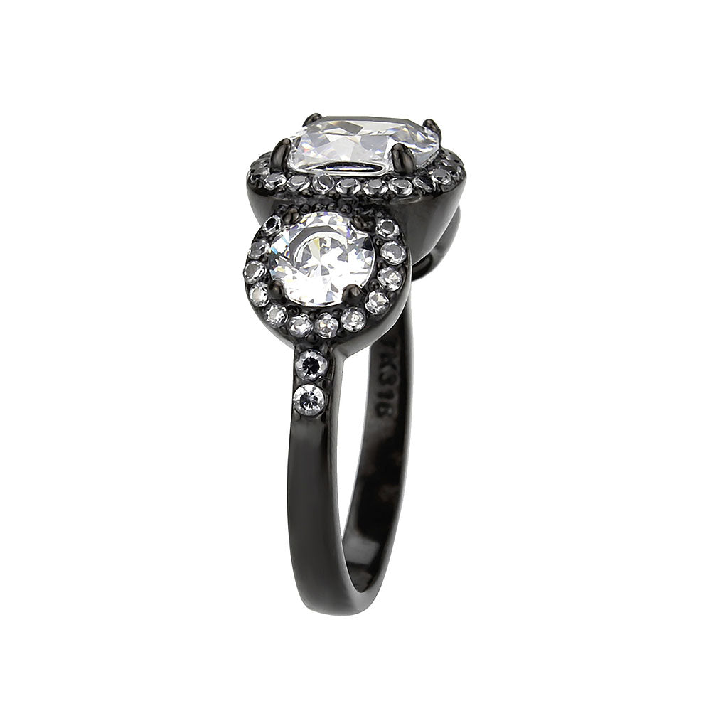 IP Black (Ion Plating) Stainless Steel Ring with AAA Grade CZ in Clear