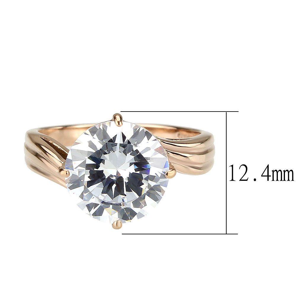 IP Rose Gold(Ion Plating) Stainless Steel Ring with AAA Grade CZ in Clear