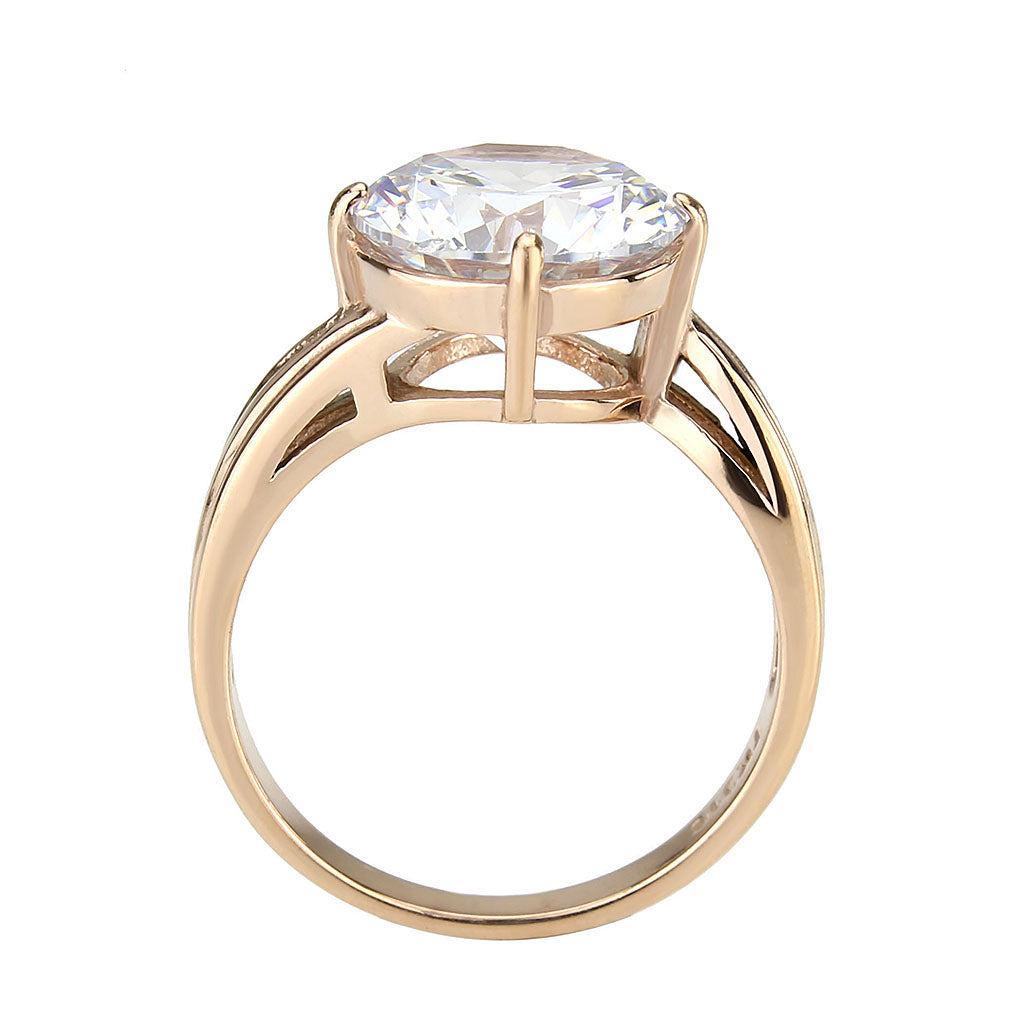 IP Rose Gold(Ion Plating) Stainless Steel Ring with AAA Grade CZ in Clear