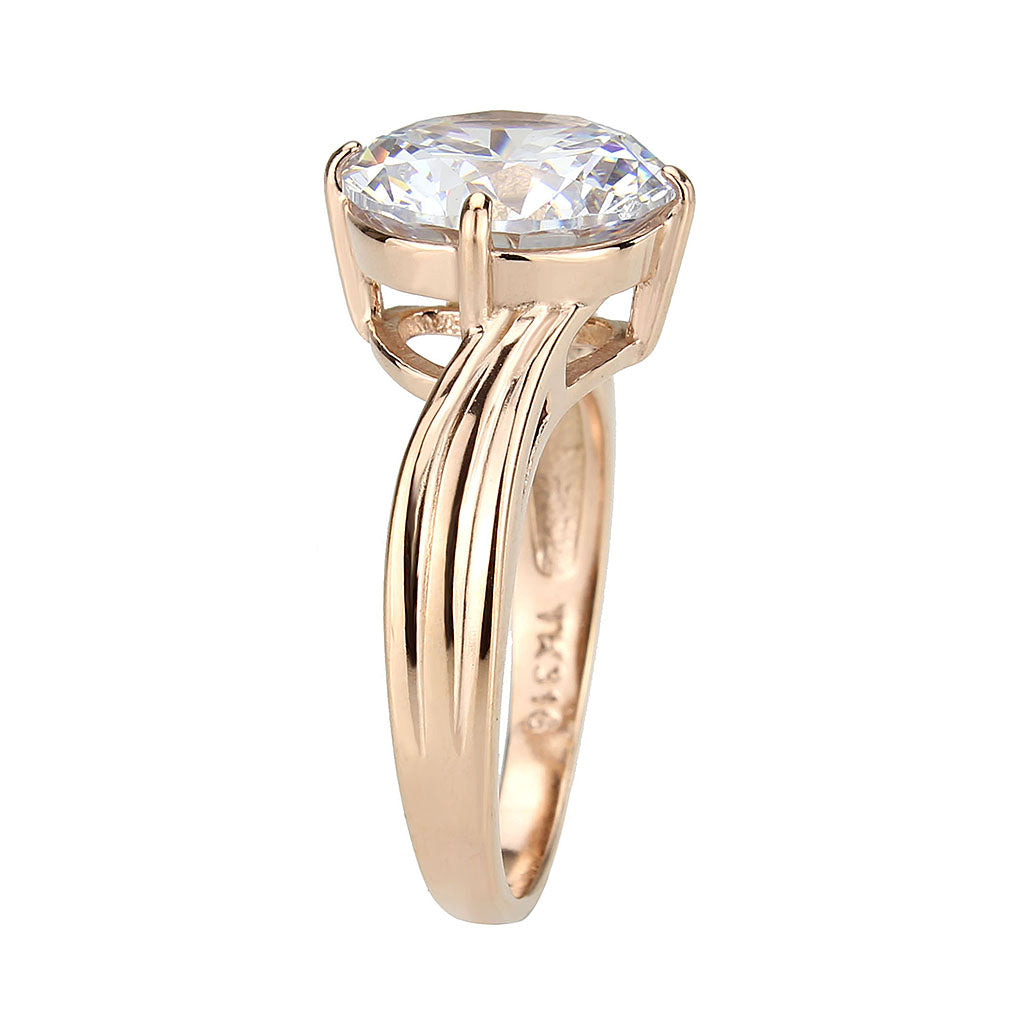 IP Rose Gold(Ion Plating) Stainless Steel Ring with AAA Grade CZ in Clear