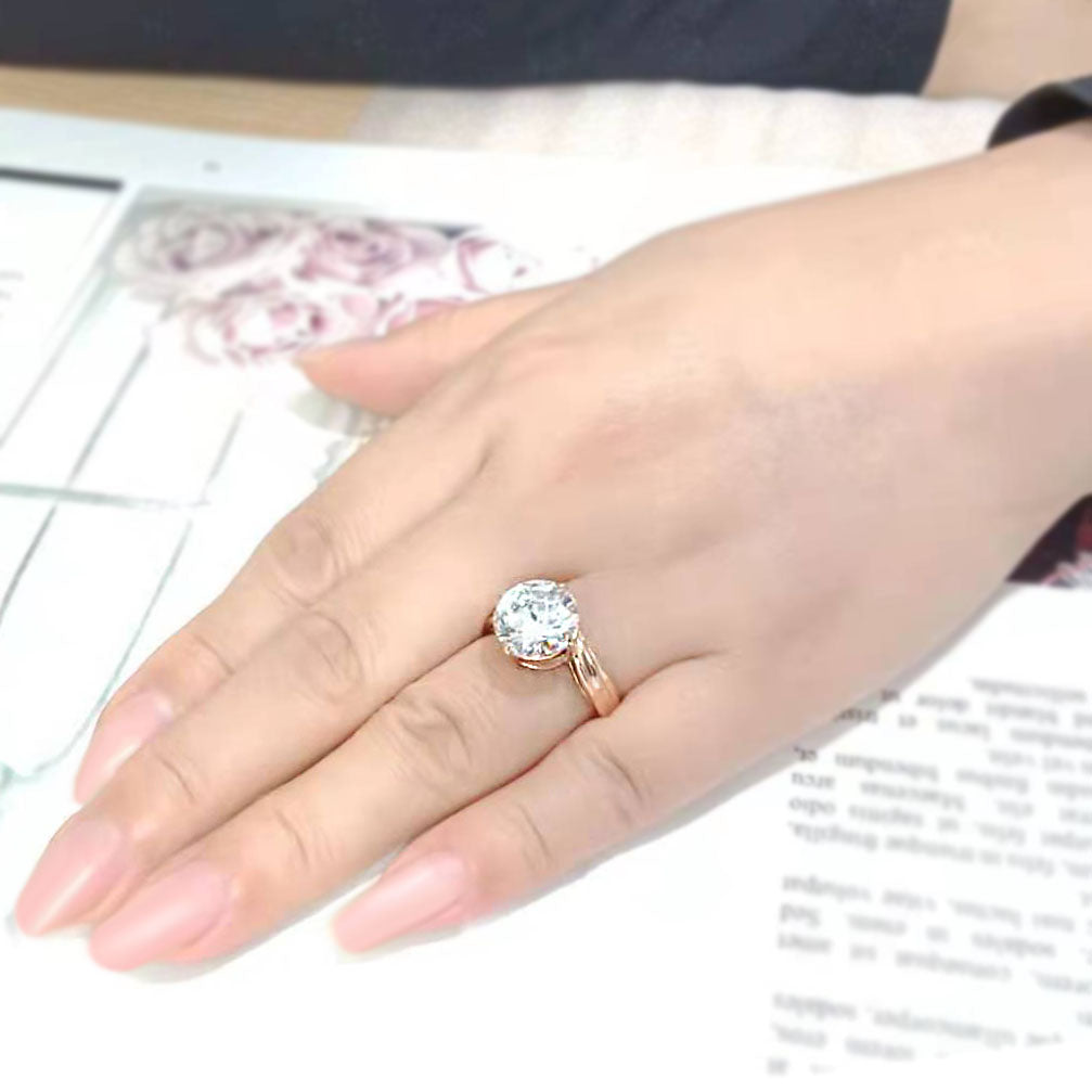 IP Rose Gold(Ion Plating) Stainless Steel Ring with AAA Grade CZ in Clear