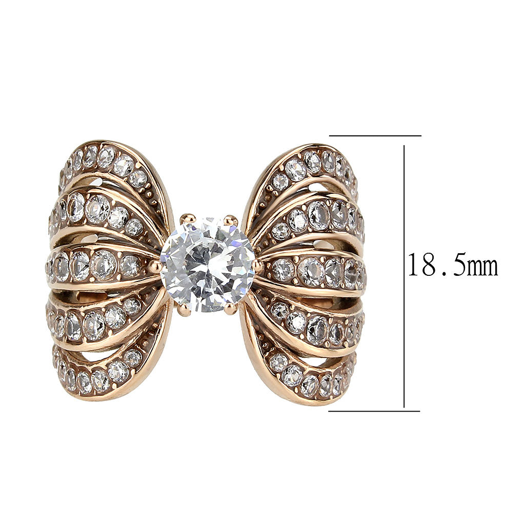 IP Rose Gold(Ion Plating) Stainless Steel Ring with AAA Grade CZ in Clear