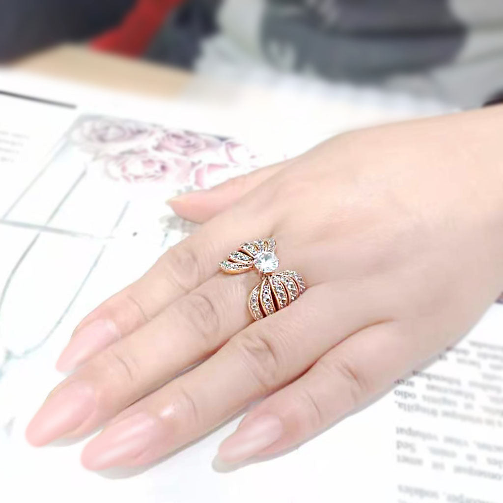 IP Rose Gold(Ion Plating) Stainless Steel Ring with AAA Grade CZ in Clear