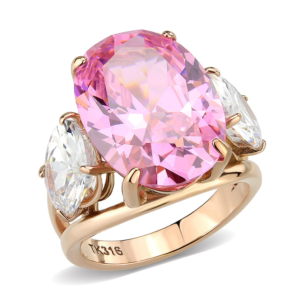 IP Rose Gold(Ion Plating) Stainless Steel Ring with AAA Grade CZ in Rose