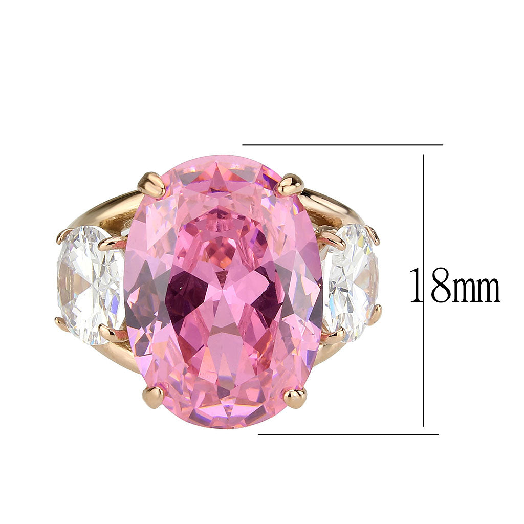 IP Rose Gold(Ion Plating) Stainless Steel Ring with AAA Grade CZ in Rose