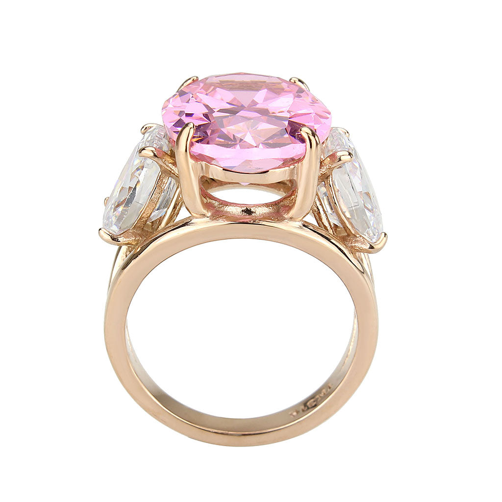 IP Rose Gold(Ion Plating) Stainless Steel Ring with AAA Grade CZ in Rose