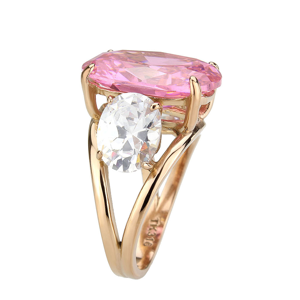 IP Rose Gold(Ion Plating) Stainless Steel Ring with AAA Grade CZ in Rose