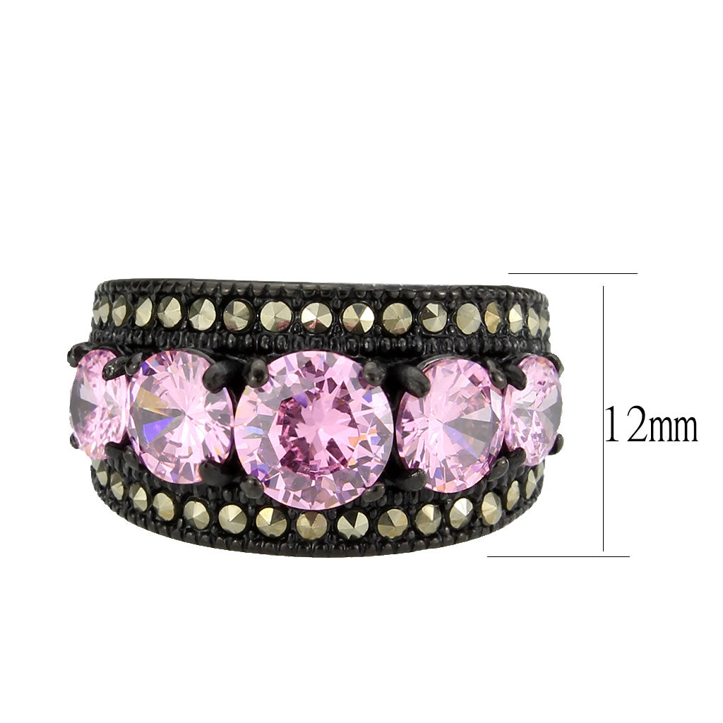 IP Black (Ion Plating) Stainless Steel Ring with AAA Grade CZ in Rose