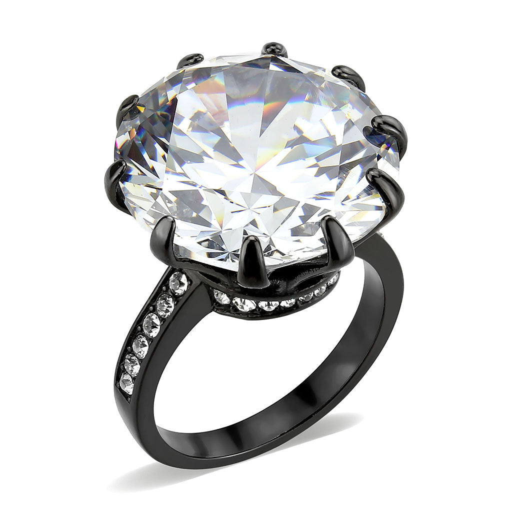 IP Black (Ion Plating) Stainless Steel Ring with AAA Grade CZ in Clear