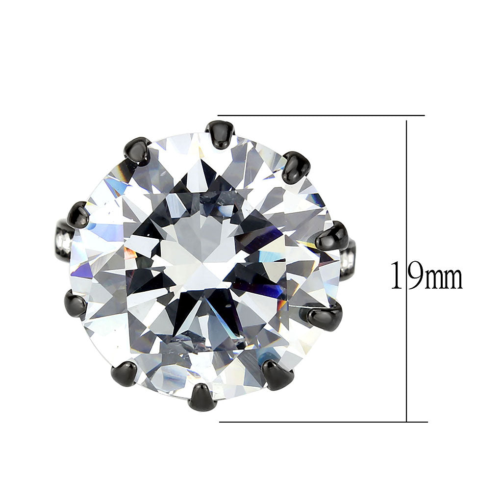 IP Black (Ion Plating) Stainless Steel Ring with AAA Grade CZ in Clear