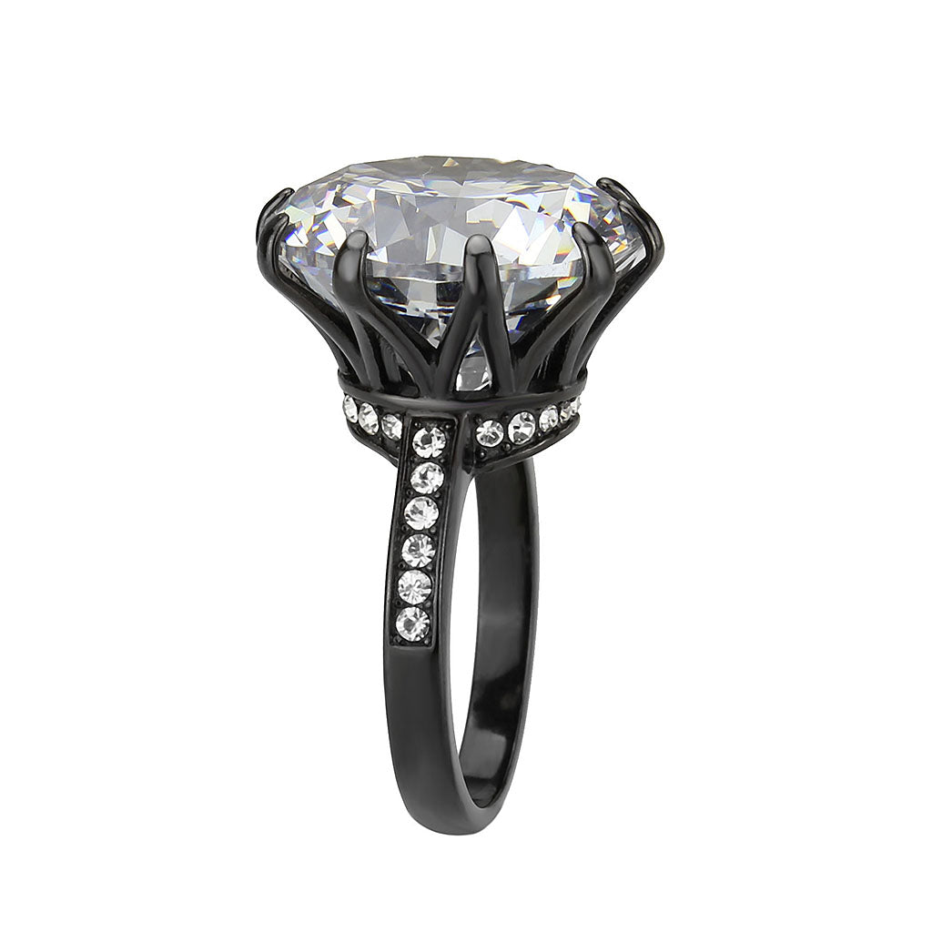 IP Black (Ion Plating) Stainless Steel Ring with AAA Grade CZ in Clear