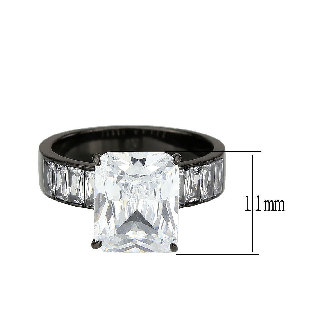IP Black (Ion Plating) Stainless Steel Ring with AAA Grade CZ in Clear