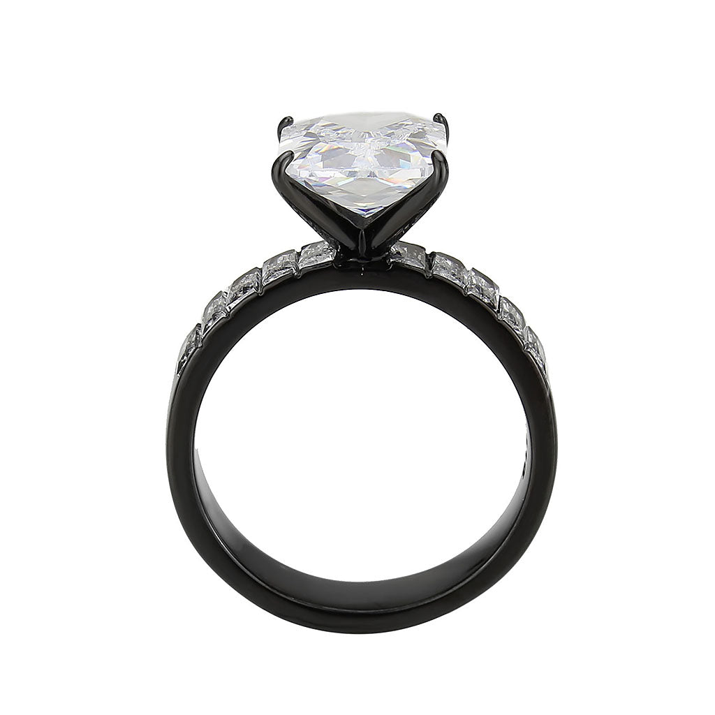 IP Black (Ion Plating) Stainless Steel Ring with AAA Grade CZ in Clear