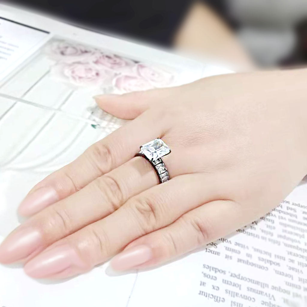 IP Black (Ion Plating) Stainless Steel Ring with AAA Grade CZ in Clear